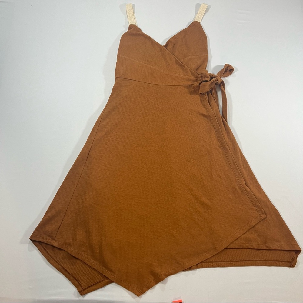 Anthro Akemi Kin Rust Wrap Midi Dress Tie Waist A-Line Boho - Picture 4 of 8